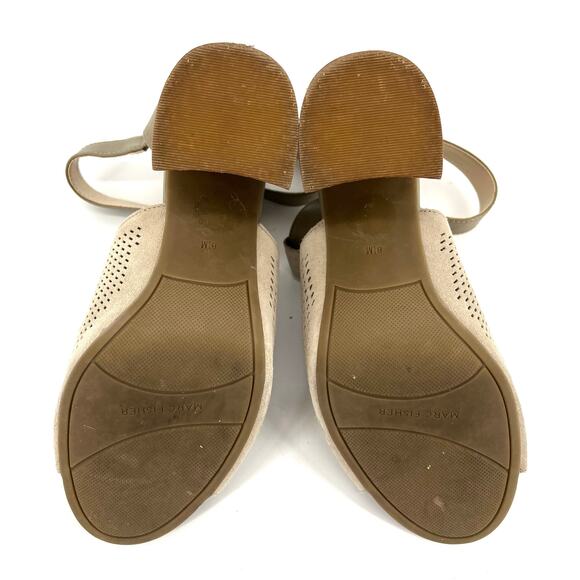 Marc Fisher Taupe Gabie Stacked Heel Open Toe Suede Ankle Strap Sandal 8.5 - Picture 9 of 9